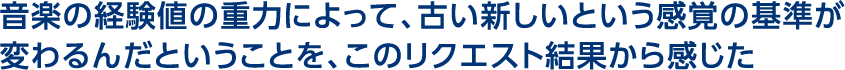 音楽の経験地の重力によって、古い新しいという感覚の基準が変わるんだということを、このリクエスト結果から感じた